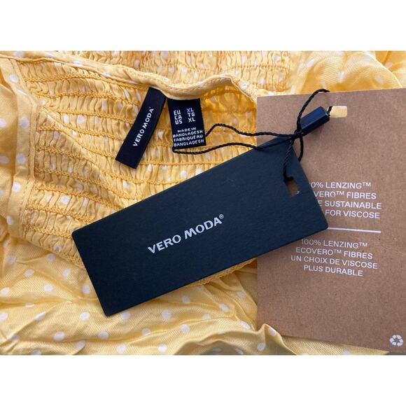 Vero Moda Boho Smocked Button Front Polka Dot Top Sz XL/Extra Large Yellow NWT - Picture 6 of 7